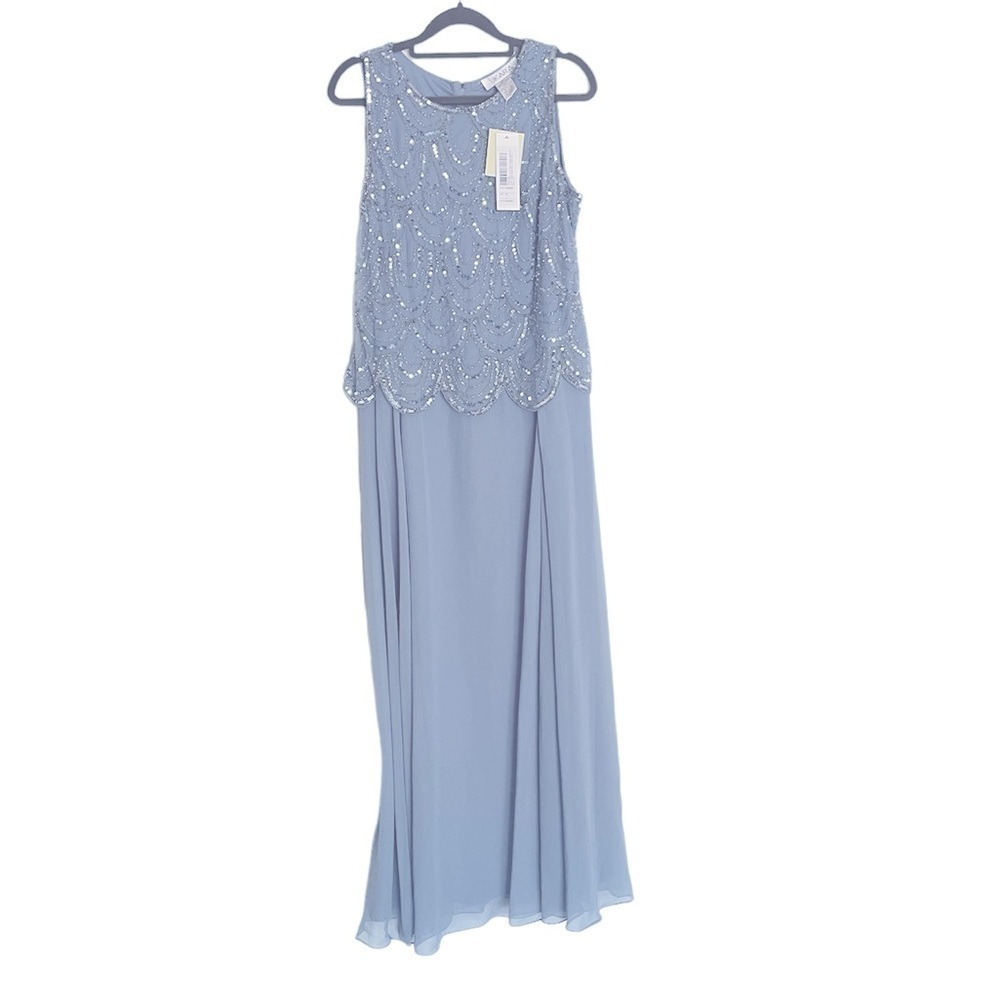 NWT J Kara Sleeveless Evening Gown Dusty Blue/Silver  Size 16 - Picture 3 of 14